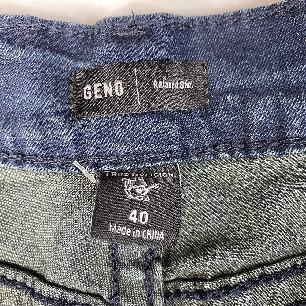 TRUE RELIGION Geno Relaxed Slim Jeans Men's‎ Size 40x31 Dark Wash Denim (Flaw)